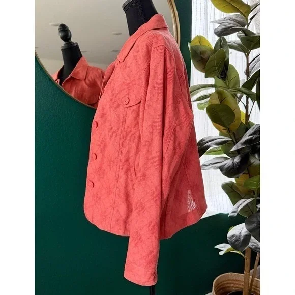 Coldwater Creek Linen Blend Button Jacket Womens L Coral Coastal Classic Shacket - Picture 4 of 11